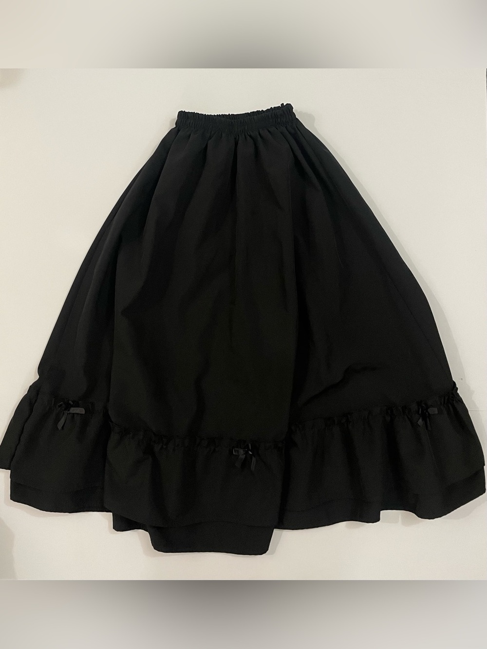Black Gothic Lolita Ruffle Midi Skirt Lined Bows Elastic Waist